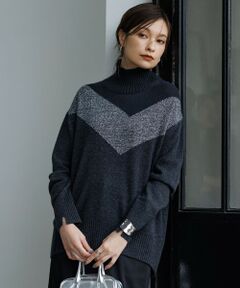 L size ONWARD(大きいサイズ) / エルサイズオンワード ニット・セーター | ソフトカシミヤミックス インターシャ ハイネックニット