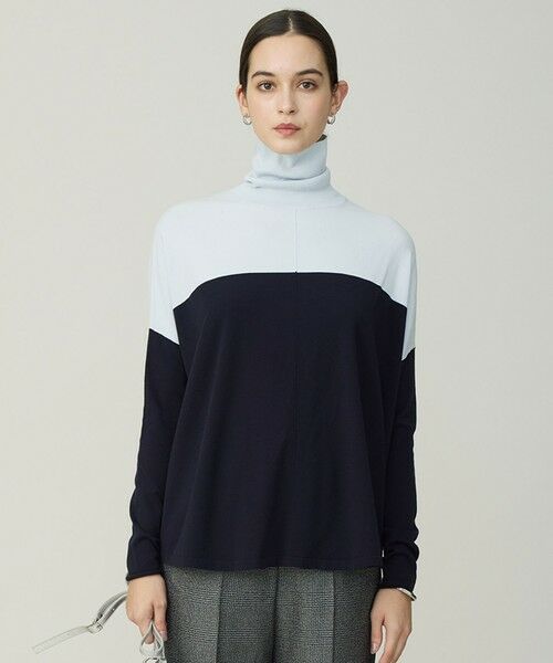 L size ONWARD(大きいサイズ) / エルサイズオンワード ニット・セーター | 【新色追加・WEB限定カラーあり】 ヴィスコースワイド タートルネックプルオーバー(クラウドサックス×ネイビー)