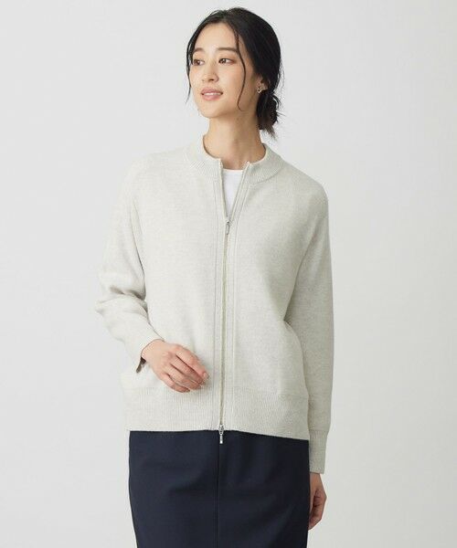 L size ONWARD(大きいサイズ)/エルサイズオンワード CAT ジップアップ ブルゾン ニット ライトグレー系 T13