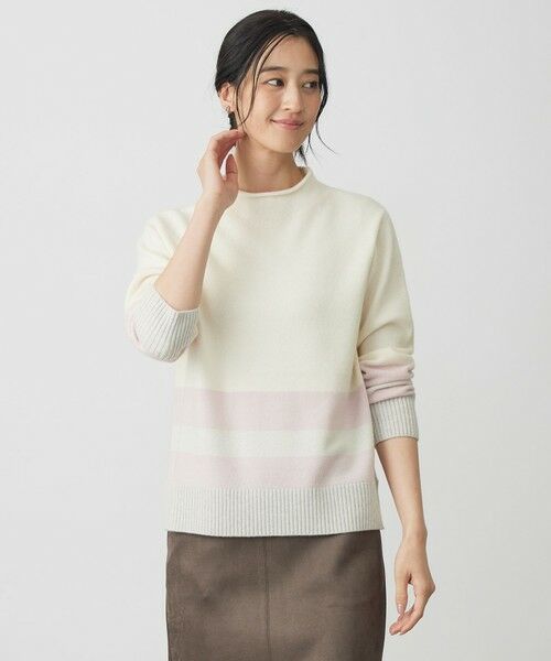 L size ONWARD(大きいサイズ)/エルサイズオンワード CAT ブロッキング ニット ピンク系 T13