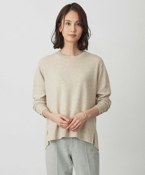 L size ONWARD(大きいサイズ)/エルサイズオンワード CASHMERE BLEND クルーネック ニット ベージュ系 T13