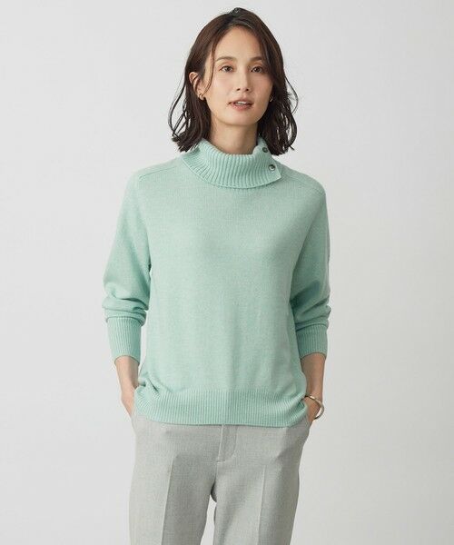 L size ONWARD(大きいサイズ)/エルサイズオンワード CASHMERE BLEND 襟付き ニット ミントグリーン系 T15