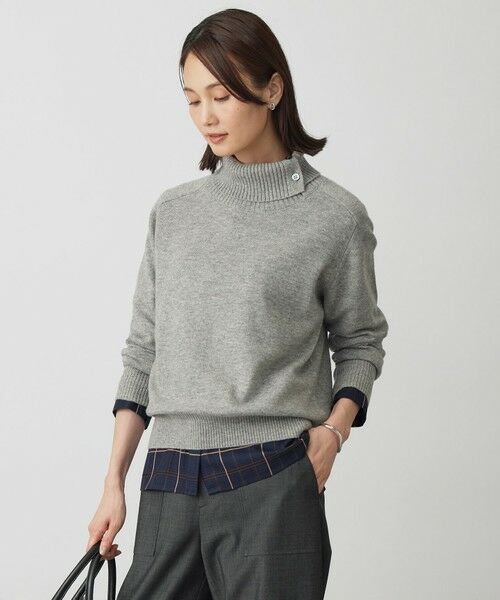 L size ONWARD(大きいサイズ) / エルサイズオンワード ニット・セーター | CASHMERE BLEND 襟付き ニット(トップグレー系)