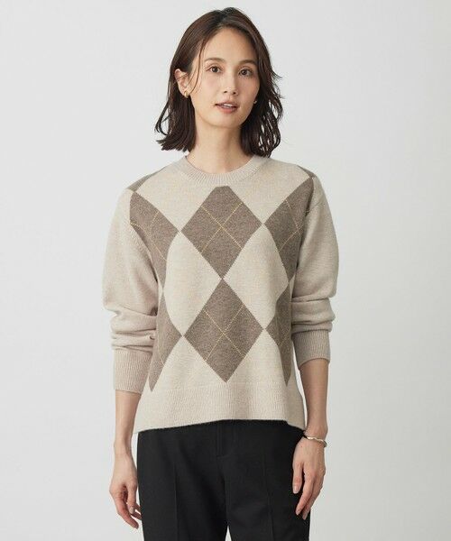 L size ONWARD(大きいサイズ)/エルサイズオンワード CASHBIT NEO アーガイル ニット ベージュ系 T13