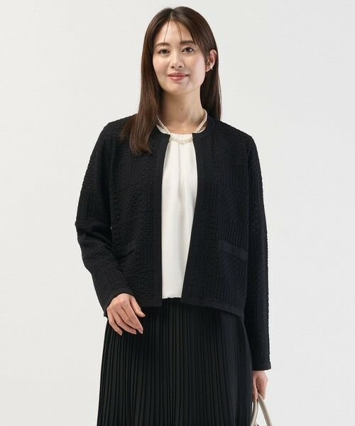 L size ONWARD(大きいサイズ)/エルサイズオンワード ジャガード ニット ジャケット ネイビー系 T13