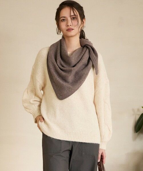 L size ONWARD(大きいサイズ)/エルサイズオンワード 【SLOW/一部店舗限定】ケーブル 袖デザイン ニット ベージュ系 46