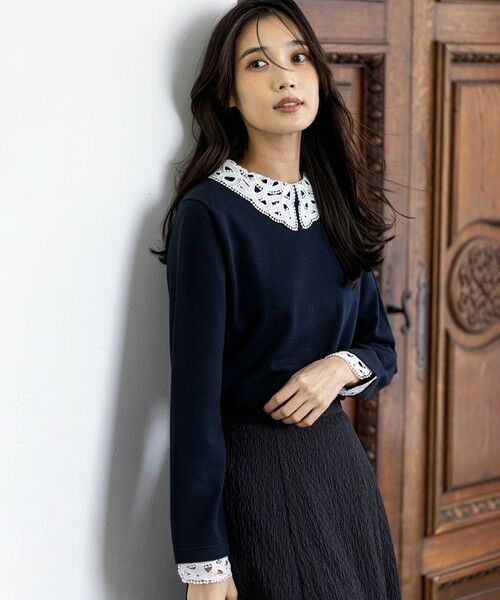 L size ONWARD(大きいサイズ) / エルサイズオンワード ニット・セーター | レース襟 ニット | 詳細11