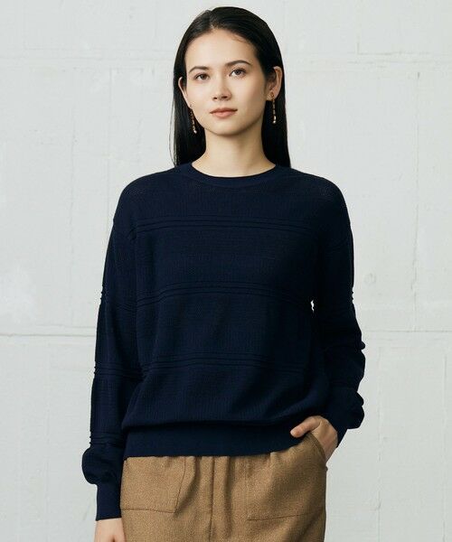 L size ONWARD(大きいサイズ)/エルサイズオンワード ファインコットンウール ニット ネイビー 44 L size ONWARD(大きいサイズ)/エルサイズオンワード ファインコットンウール ニット ネイビー 44