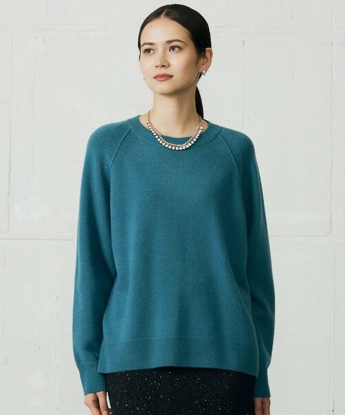 L size ONWARD(大きいサイズ)/エルサイズオンワード ウールカシミヤブレンドラグランスリーブ ニット ブルー 44