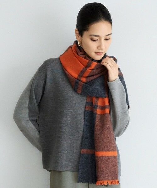 L size ONWARD(大きいサイズ)/エルサイズオンワード 【セットアップ対応】ウールミラノボトルネック ニット グレー×ライトグレー 44