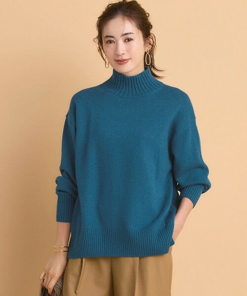 L size ONWARD(大きいサイズ)/エルサイズオンワード 【Oggi12月号掲載/洗える】カシミヤブレンド ハイネック ニット ピーコックグリーン系 44