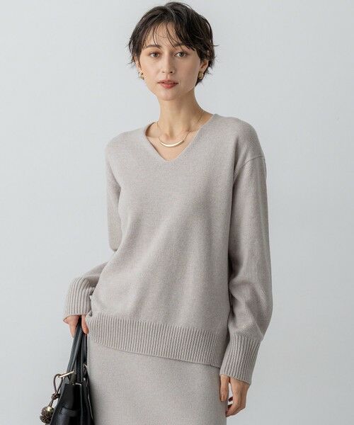 L size ONWARD(大きいサイズ)/エルサイズオンワード 【VERY12月号掲載/洗える】カシミヤブレンド Vネック ニット ベージュ系 44