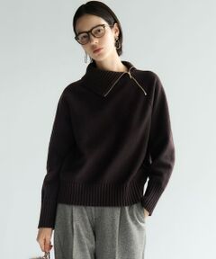 L size ONWARD(大きいサイズ) / エルサイズオンワード ニット・セーター | ボイルドウールコンビ ジップ タートルニット