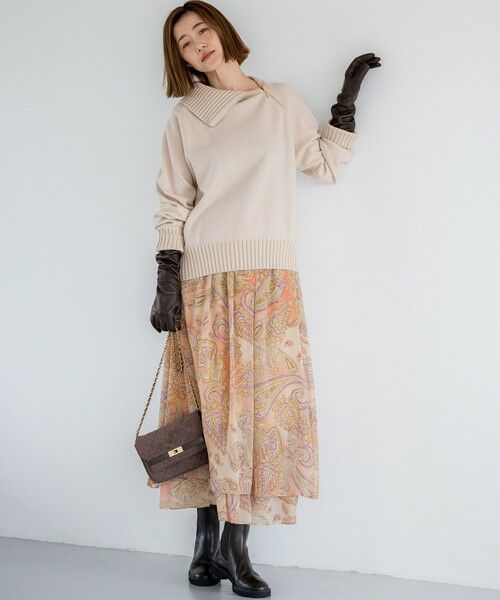 L size ONWARD(大きいサイズ) / エルサイズオンワード ニット・セーター | ボイルドウールコンビ ジップ タートルニット | 詳細5