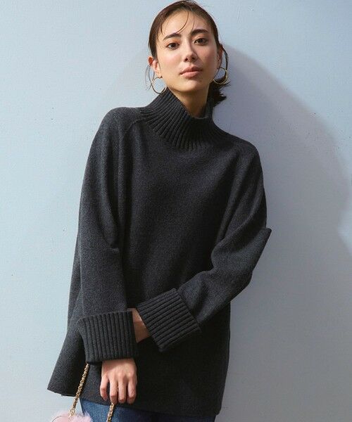 L size ONWARD(大きいサイズ)/エルサイズオンワード 【新色追加】ボイルドウールコンビニット チュニック グレー系 46