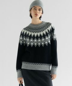 L size ONWARD(大きいサイズ) / エルサイズオンワード ニット・セーター | 【洗える】ジャガード クルーネック ニット