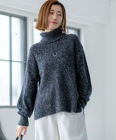 L size ONWARD(大きいサイズ) / エルサイズオンワード ニット・セーター | 【洗える】ミックスブークレ サイドスリットタートルニット