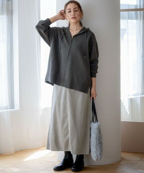 L size ONWARD(大きいサイズ) / エルサイズオンワード パーカー | 【Lサイズ限定/洗える】ヴィスコースストレッチ ニット パーカー | 詳細1