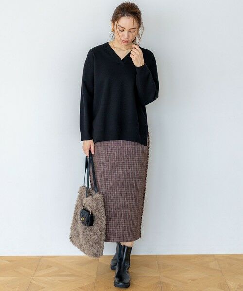 L size ONWARD(大きいサイズ) / エルサイズオンワード ニット・セーター | 【Lサイズ限定/洗える】ヴィスコースストレッチ Vネック ニット | 詳細8
