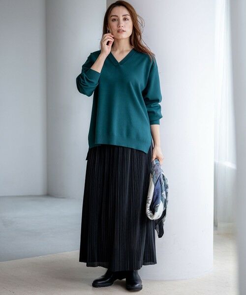 L size ONWARD(大きいサイズ) / エルサイズオンワード ニット・セーター | 【Lサイズ限定/洗える】ヴィスコースストレッチ Vネック ニット | 詳細14