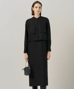 L size ONWARD(大きいサイズ) / エルサイズオンワード ロング・マキシ丈ワンピース | 【洗える】ウールワッシャーツイル シャツドッキング ワンピース