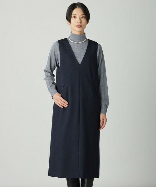L size ONWARD(大きいサイズ)/エルサイズオンワード 【洗える】ツムギートflannel ジャンパースカート ネイビー系 T13 L size ONWARD(大きいサイズ)/エルサイズオンワード 【洗える】ツムギートflannel ジャンパースカート ネイビー系 T13