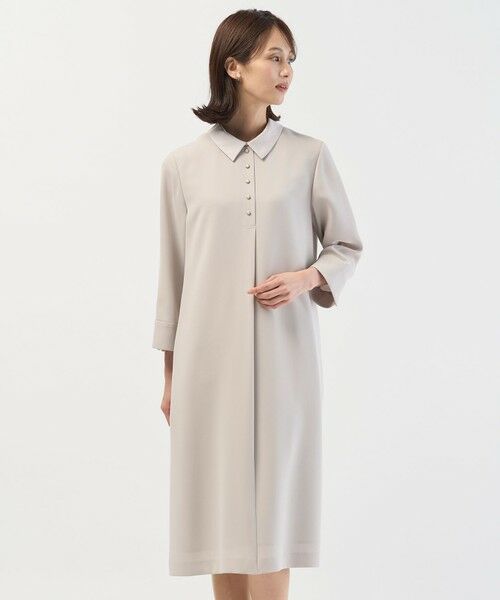 L size ONWARD(大きいサイズ)/エルサイズオンワード 【2way】セラテリーダブルクロス 襟付き ワンピース グレージュ系 T17