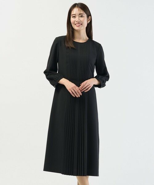 L size ONWARD(大きいサイズ)/エルサイズオンワード ノルディス2wayジョーゼット フロントプリーツ ワンピース ブラック系 T17