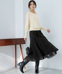 L size ONWARD(大きいサイズ) / エルサイズオンワード セットアップ | 【2SET】フェザー ニット × フロッキー スカート