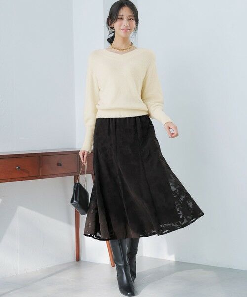 L size ONWARD(大きいサイズ) / エルサイズオンワード セットアップ | 【2SET】フェザー ニット × フロッキー スカート | 詳細2