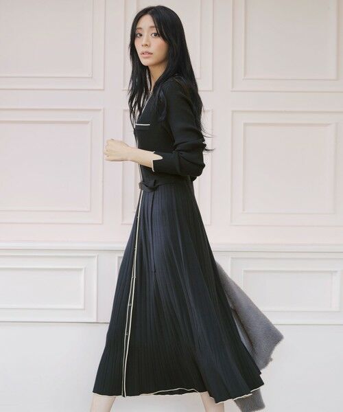 L size ONWARD(大きいサイズ) / エルサイズオンワード ミニ丈・ひざ丈ワンピース | バイカラーデザインニット ワンピース | 詳細4