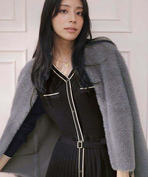 L size ONWARD(大きいサイズ) / エルサイズオンワード ミニ丈・ひざ丈ワンピース | バイカラーデザインニット ワンピース | 詳細5