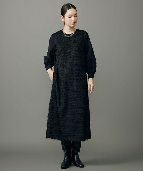 L size ONWARD(大きいサイズ)/エルサイズオンワード 【カタログ掲載】ループカットジャカード ワンピース ブラック 46 L size ONWARD(大きいサイズ)/エルサイズオンワード 【カタログ掲載】ループカットジャカード ワンピース ブラック 46