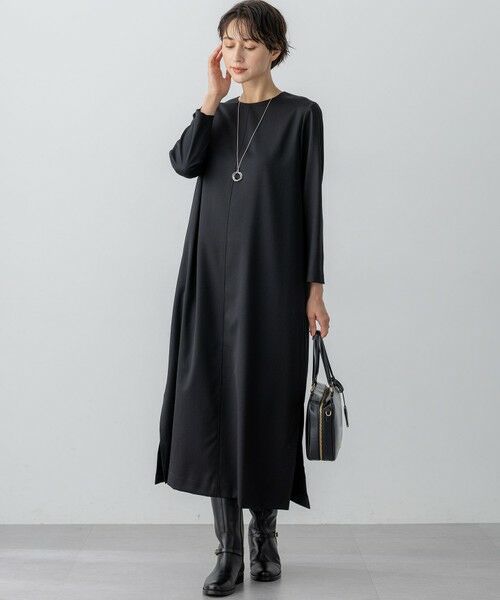 L size ONWARD(大きいサイズ) / エルサイズオンワード ロング・マキシ丈ワンピース | 【洗える】メリノウールサテン ワンピース | 詳細1