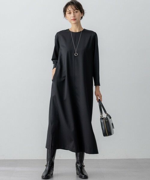 L size ONWARD(大きいサイズ) / エルサイズオンワード ロング・マキシ丈ワンピース | 【洗える】メリノウールサテン ワンピース | 詳細2
