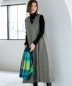 L size ONWARD(大きいサイズ) / エルサイズオンワード ロング・マキシ丈ワンピース | ラメミックスツイード Vネックワンピース