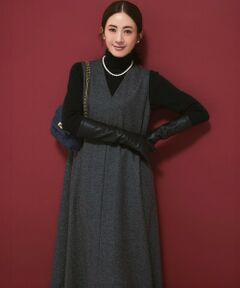 L size ONWARD(大きいサイズ) / エルサイズオンワード ロング・マキシ丈ワンピース | ラメミックスツイード Vネックワンピース