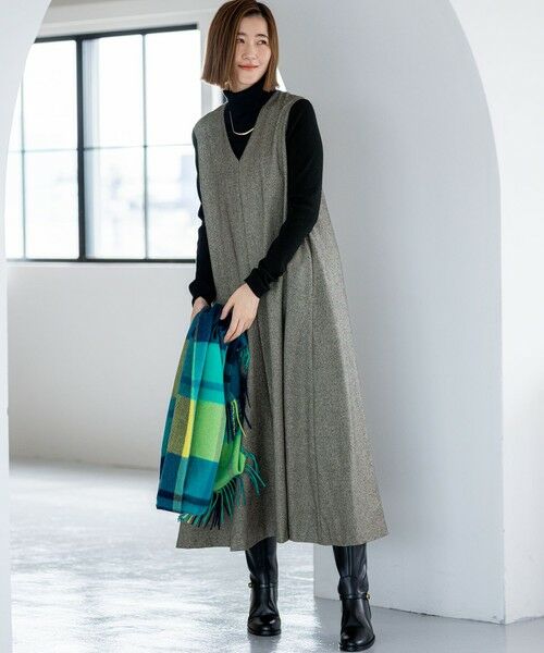 L size ONWARD(大きいサイズ) / エルサイズオンワード ロング・マキシ丈ワンピース | ラメミックスツイード Vネックワンピース | 詳細3