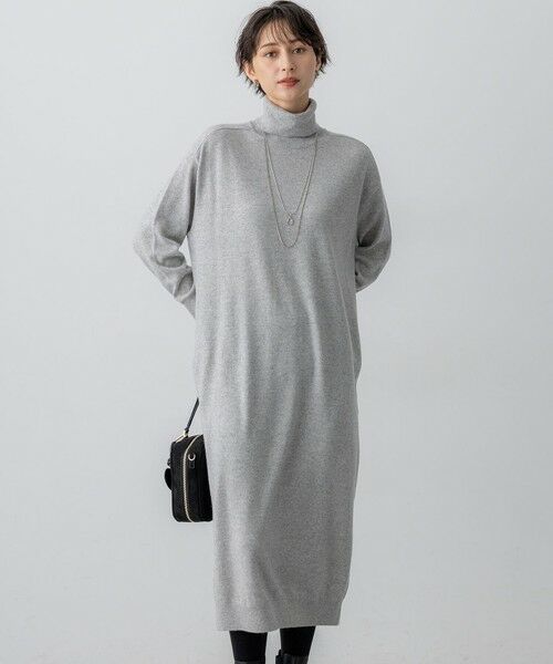 L size ONWARD(大きいサイズ)/エルサイズオンワード 【洗える】カシミヤブレンド タートルネック ニットワンピース ライトグレー系 44 L size ONWARD(大きいサイズ)/エルサイズオンワード 【洗える】カシミヤブレンド タートルネック ニットワンピース ライトグレー系 44