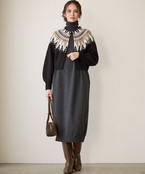 L size ONWARD(大きいサイズ) / エルサイズオンワード ミニ丈・ひざ丈ワンピース | 【洗える】カシミヤブレンド タートルネック ニットワンピース | 詳細5