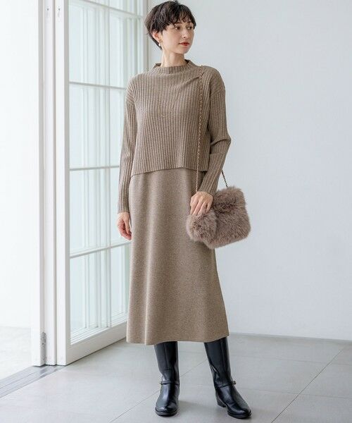 L size ONWARD(大きいサイズ) / エルサイズオンワード ミニ丈・ひざ丈ワンピース | 【洗える】レイヤードニットツイン ワンピース | 詳細9