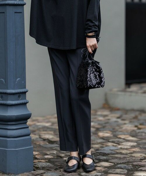 L size ONWARD(大きいサイズ)/エルサイズオンワード 【洗える】 トリアセボディシェルピーチ スティックパンツ ブラック系 42 L size ONWARD(大きいサイズ)/エルサイズオンワード 【洗える】 トリアセボディシェルピーチ スティックパンツ ブラック系 42