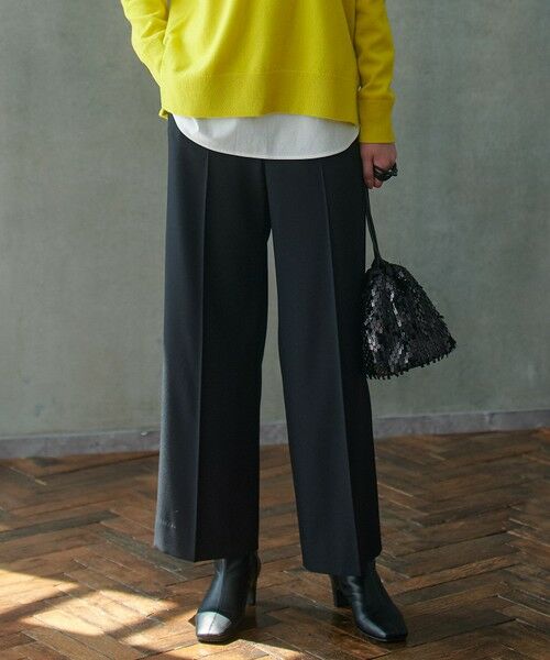 L size ONWARD(大きいサイズ)/エルサイズオンワード 【洗える】 トリアセボディシェルピーチ ワイドパンツ ブラック系 42