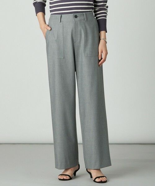 L size ONWARD(大きいサイズ)/エルサイズオンワード シャンブレー2wayストレッチ ワイド ストレート パンツ ライトグレー系 T15 L size ONWARD(大きいサイズ)/エルサイズオンワード シャンブレー2wayストレッチ ワイド ストレート パンツ ライトグレー系 T15