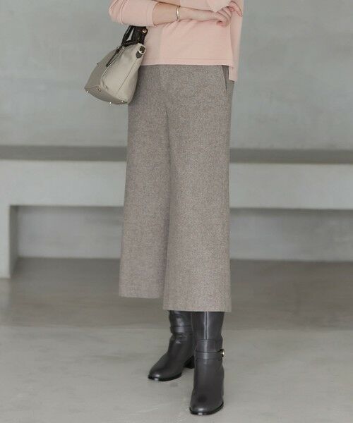 L size ONWARD(大きいサイズ)/エルサイズオンワード シルクネップツイード クロップド パンツ モカ系 T15