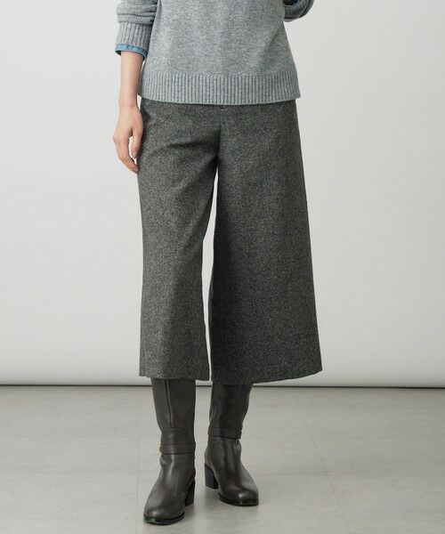 L size ONWARD(大きいサイズ)/エルサイズオンワード シルクネップツイード クロップド パンツ チャコール系 T15