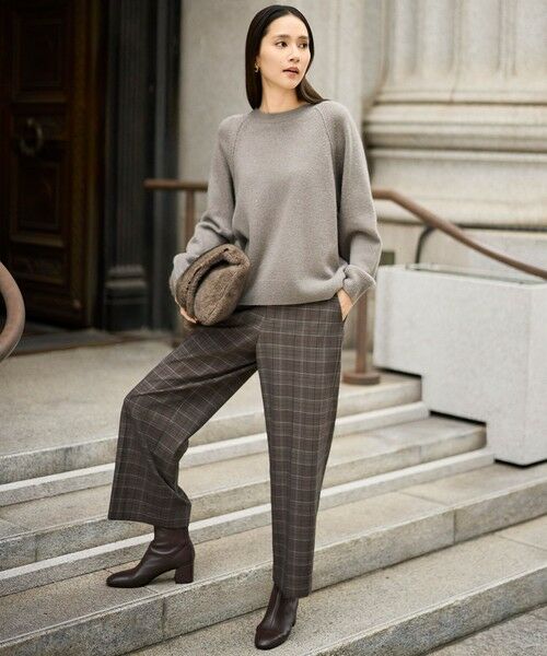 L size ONWARD(大きいサイズ) / エルサイズオンワード その他パンツ | 【19号サイズまで展開】TRギャバ裏起毛チェック柄ワイド パンツ | 詳細1