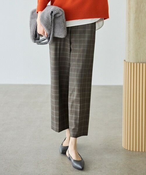 L size ONWARD(大きいサイズ) / エルサイズオンワード その他パンツ | 【19号サイズまで展開】TRギャバ裏起毛チェック柄ワイド パンツ(ブラウン系チェック)