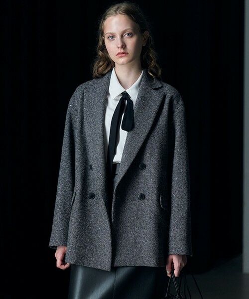 L size ONWARD(大きいサイズ)/エルサイズオンワード 【30th ANNIVERSARY】 カラーネップツイード ジャコット ナイトフォール（ブラック系） 42