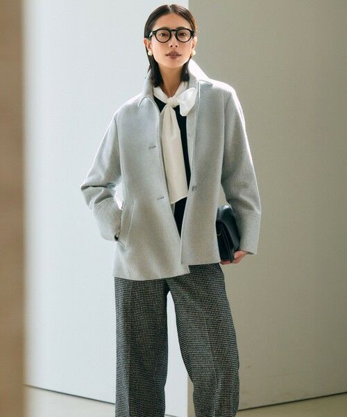 L size ONWARD(大きいサイズ) / エルサイズオンワード ステンカラーコート | ショートビーバー ショート丈 ステンカラー コート | 詳細7